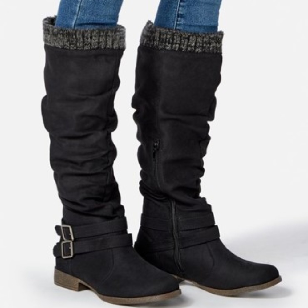 Brand New Mid-Calf Sweater Cuff Black Flat Boot